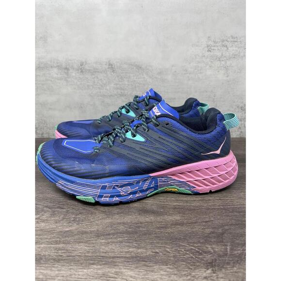 HOKA Speedgoat 4 Shoes Womens Size 8 Blue Pink One One Multicolor Sneakers Run - Picture 1 of 13